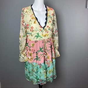 Hemant and Nandita Dress extra small XS long sleeve babydoll tiered floral